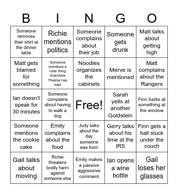 Gill Goldstein Thanksgiving Bingo Card