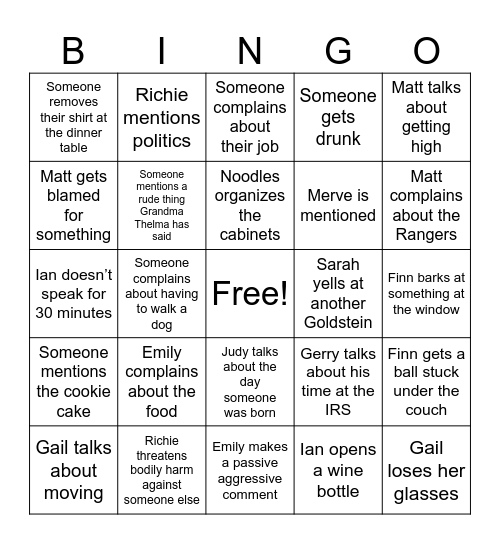 Gill Goldstein Thanksgiving Bingo Card