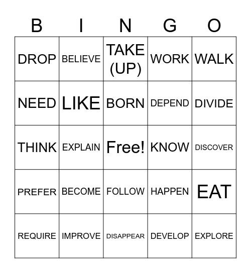 ASLdeafined Verbs 1, 2, 3 and 4 Bingo Card