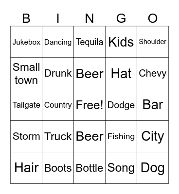 Tractor Rap Bingo Card
