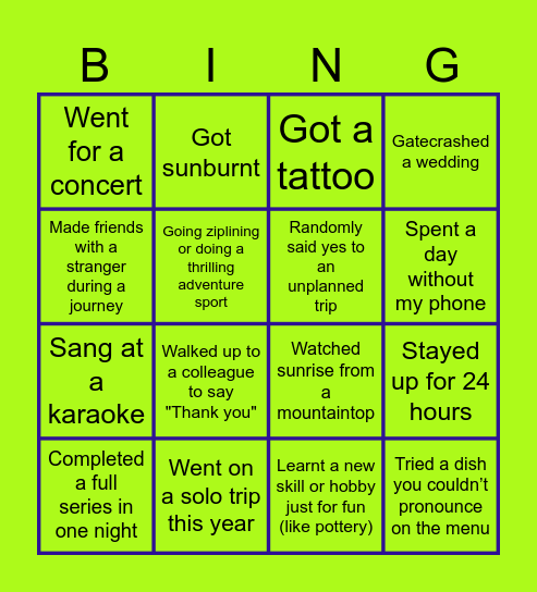 Virtual Tambola: 2024 Experiences Edition….:) Bingo Card
