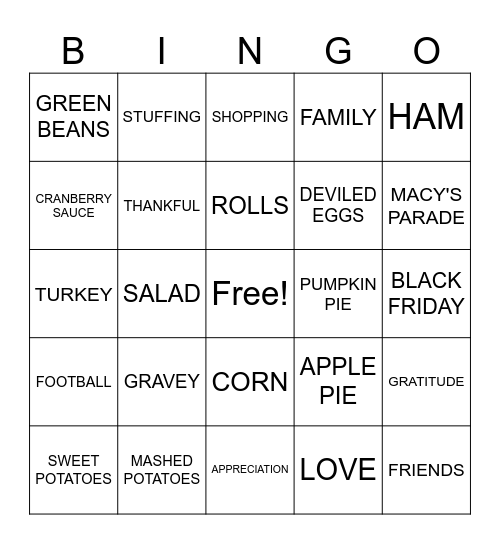 THANKGIVING BINGO Card