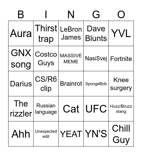 TikTok Bingo Card