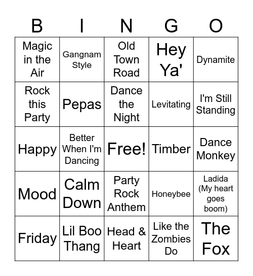 Music Bingo Card