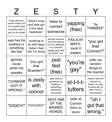 zest fest Bingo Card