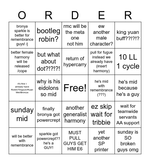 CC REACTIONS TO SUNDAY Bingo Card