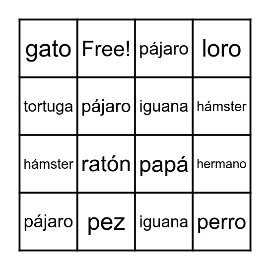 Las Mascotas Bingo Card