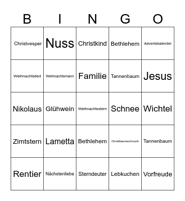 Weihnachten Bingo Card