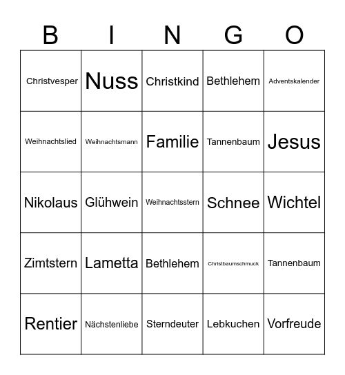 Weihnachten Bingo Card