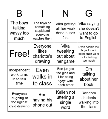 4th Block Biology Honors Bingo Card