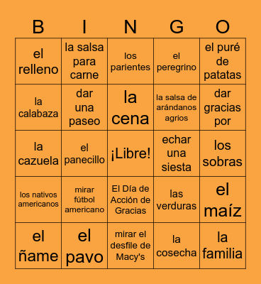 Thanksgiving Bingo Card