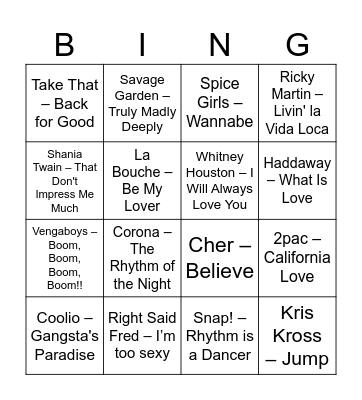 INNOVATORIUM 90er Musikbingo Card