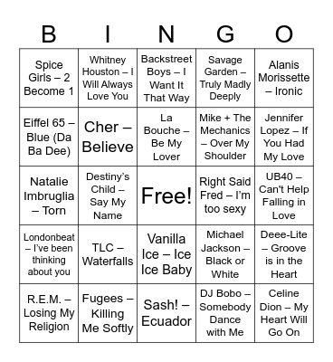 INNOVATORIUMs 90er Hits Bingo Card