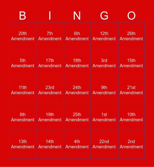 Amendments Bingo Card