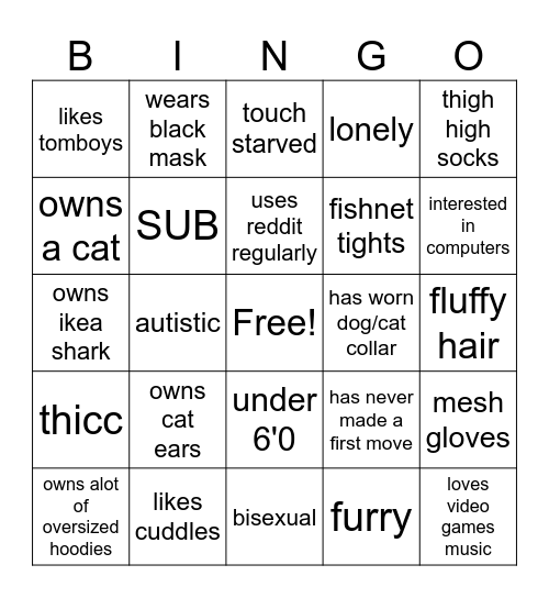 femboy bingo Card