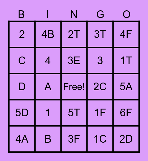 BESOC Bingo Card