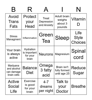 Brain Health Bingo Card