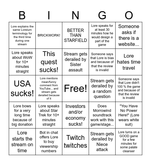 Lorerunner has a website? Bingo Card