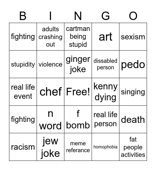 South Parkassa Bingo Card