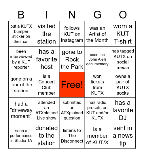 KUT & KUTX Connections Bingo Card