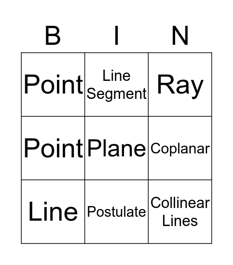Geometry Tools  Bingo Card