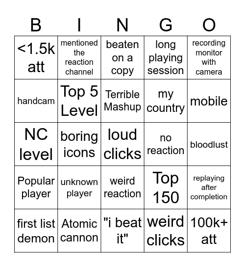 Daily GD Reactions Bingo Card