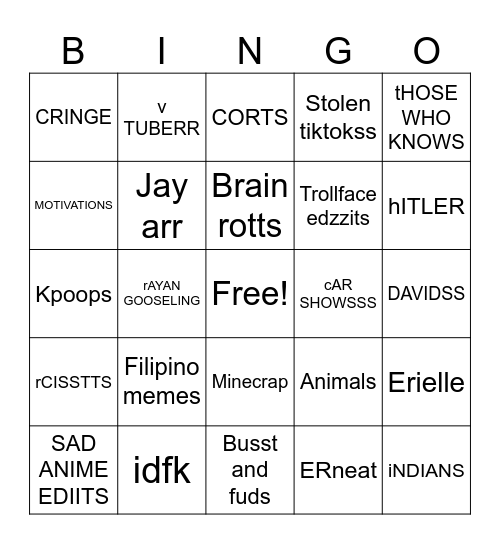 FB REELS Bingo Card