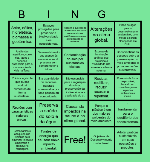 BINGO DA SUSTENTABILIDADE Bingo Card