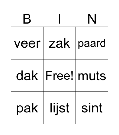 Sint Bingo Card