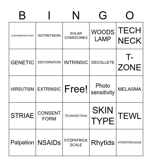 SKIN ANALYSIS Bingo Card
