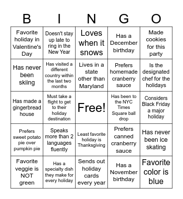 DTC Holiday Bingo Card