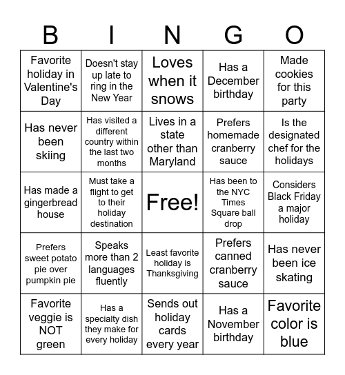 DTC Holiday Bingo Card