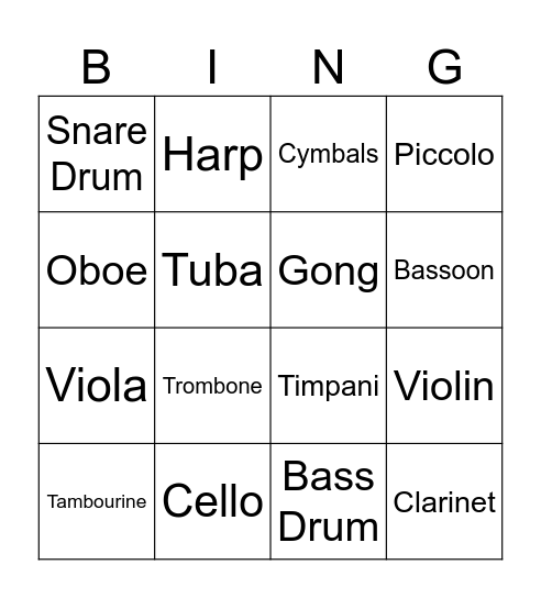 Instrument Bingo Card