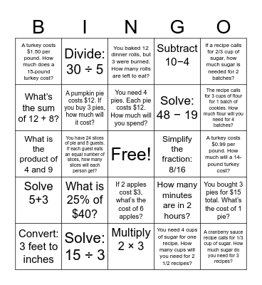 Turkey Bingo Card