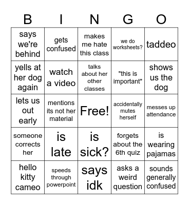 zoom edition Bingo Card