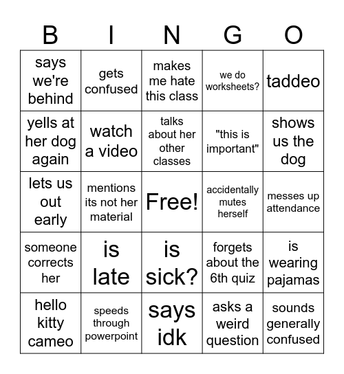 zoom edition Bingo Card