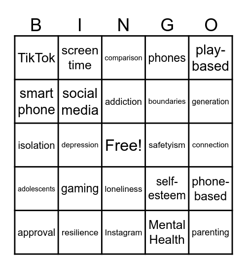 Anxious Generation Bingo Card