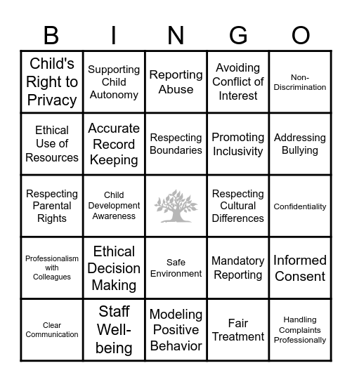 Ethics Bingo Card