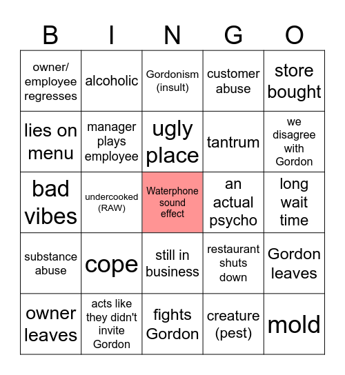 Kitchen Nightmares Bingo Card