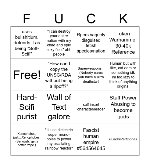 Bad Scifi-Nrp Bingo Card