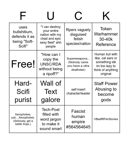 Bad Scifi-Nrp Bingo Card