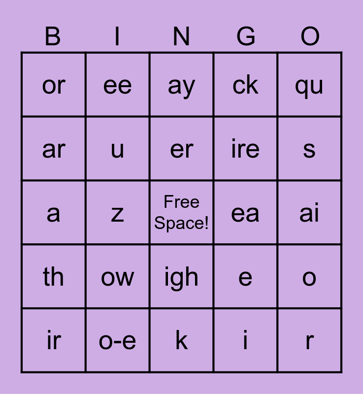 Phonogram Bingo Card