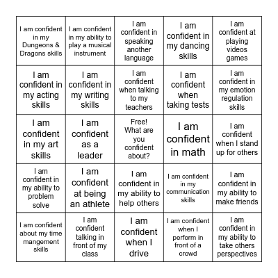 Confidence BINGO Card