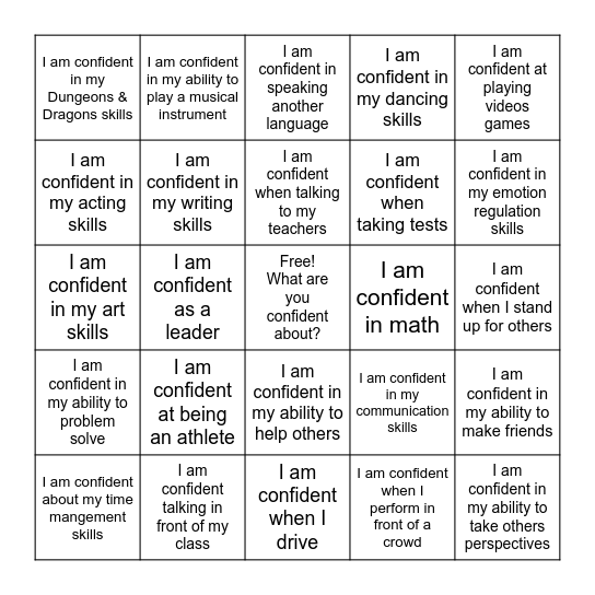 Confidence BINGO Card