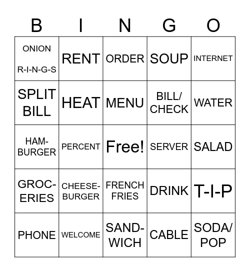 ASL 2- UNIT 3- BUDGET/RESTAURANT Bingo Card