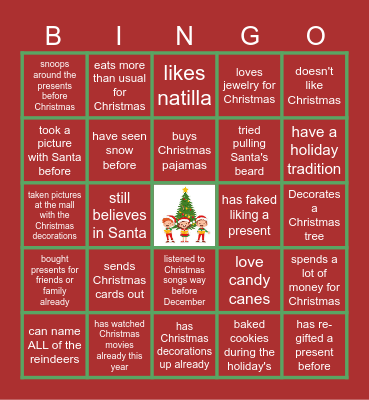 Virtual Holiday Bingo Card