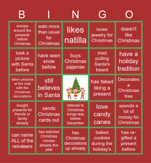 Virtual Holiday Bingo Card