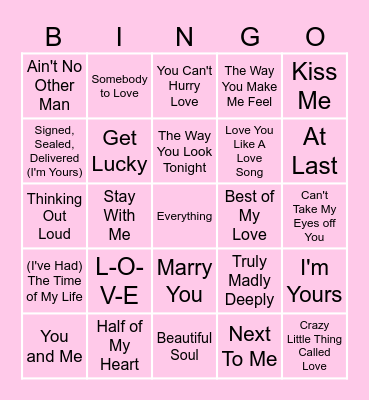 Love Song Bingo Card