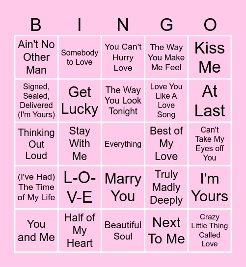 Love Song Bingo Card