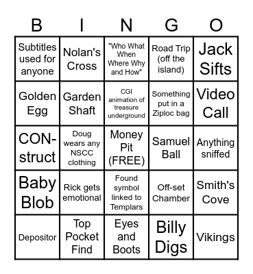 Curse of Oak Island Bingo Card